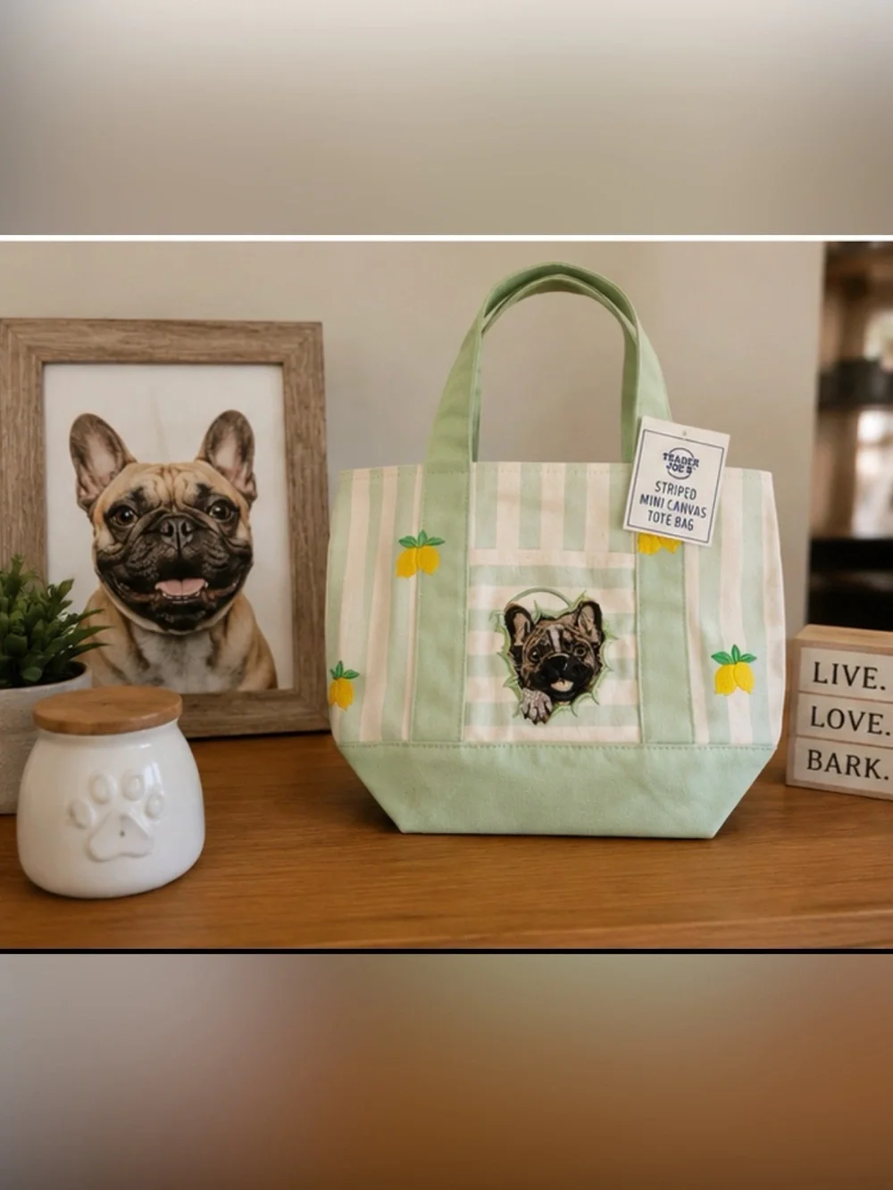 💚 Trader Joe’s mini Tote with With Custom  embroidery